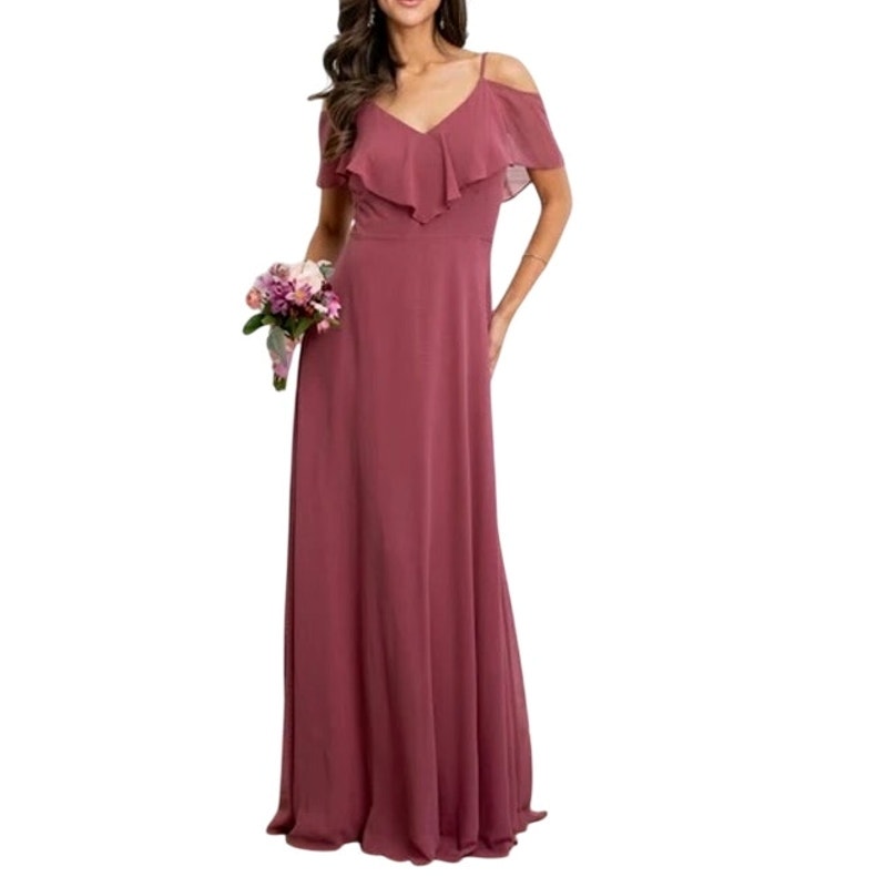 Dessy Girl 6 Juniors Bridesmaid Dress Rosewood Maxi Flutter Sleeve Wedding Guest